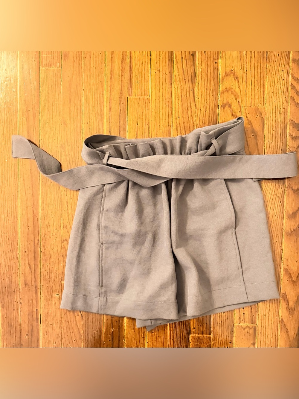High-Waist Paperbag Shorts in Light Green with Belt